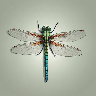 A colorful dragonfly with outstretched wings