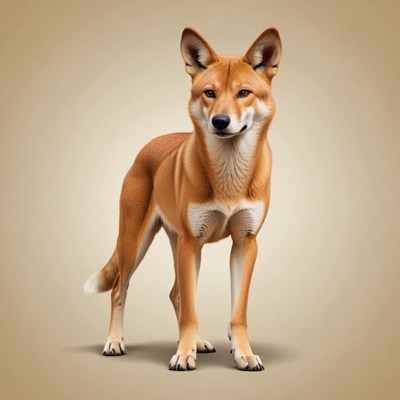 A new guinea singing dog stands alertly