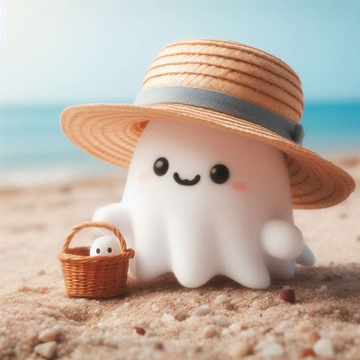 A friendly ghost enjoys a summer day at the beach