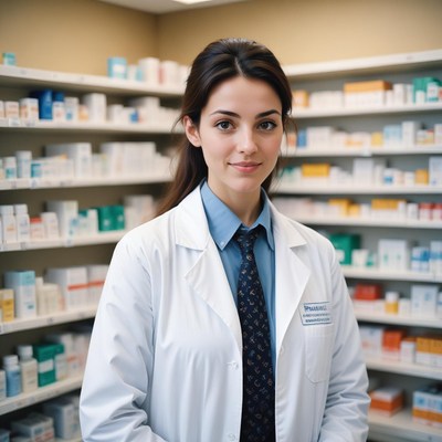 A pharmacist stands in a pharmacy