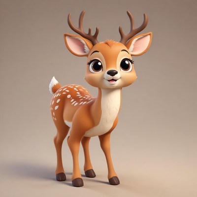 A cute brown deer with big eyes on tan