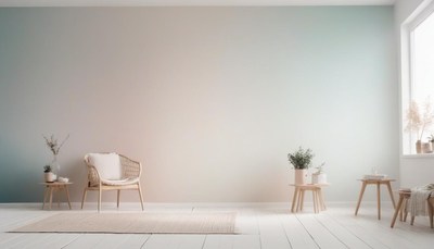 A cozy room with a white chair and a rug
