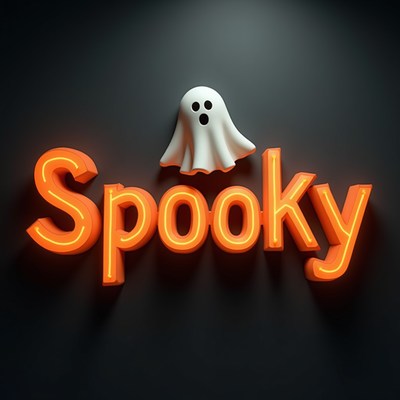 A spooky neon sign with a ghost