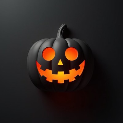 Black jack-o'-lantern glowing orange on black