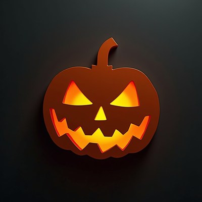 A carved pumpkin glows in the dark