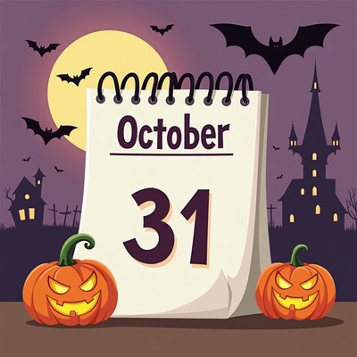 A calendar page shows october 31st against a spooky backdrop