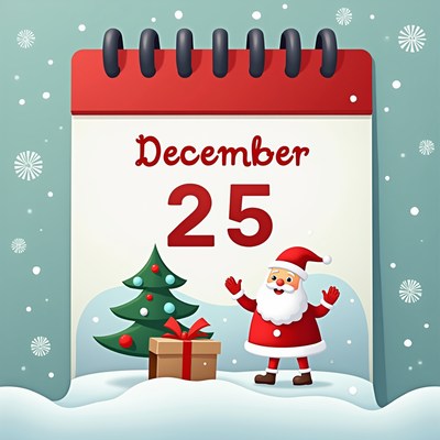 Santa claus stands by a christmas tree on december 25th