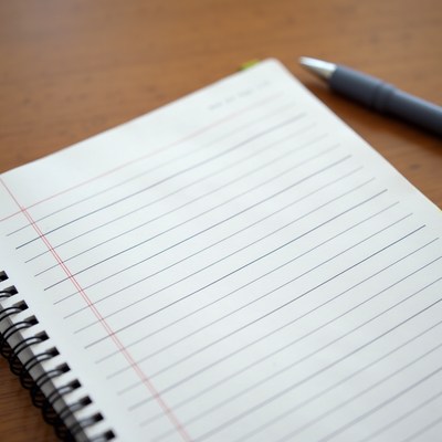 Notebook and pen on desk, ready for notes