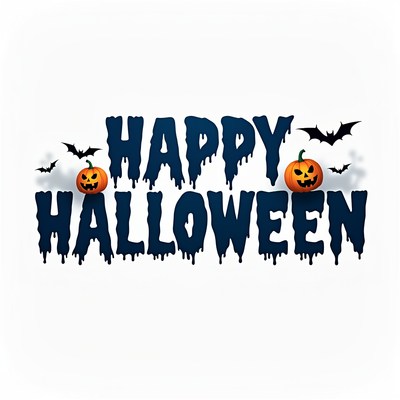Happy halloween with dripping text and pumpkins