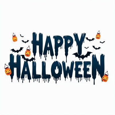 Happy halloween with dripping letters and bats
