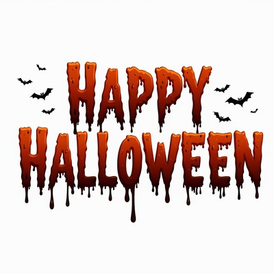 Happy halloween with dripping letters and bats