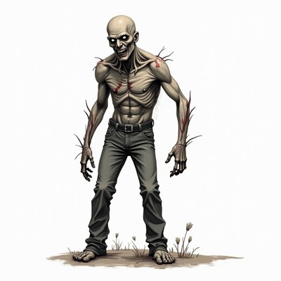 A zombie stands in a field, looking menacing