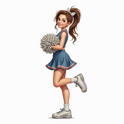 A cheerleader holds a pom-pom and smiles