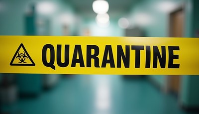 Quarantine Sign in Hospital Corridor