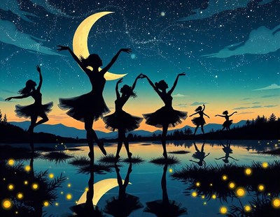 Ballerinas dance under the moon and stars