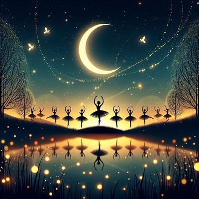 Ballerinas Dancing Under Moonlit Sky