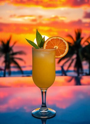 A tropical cocktail at sunset