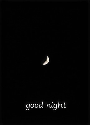 A crescent moon shines in the night sky