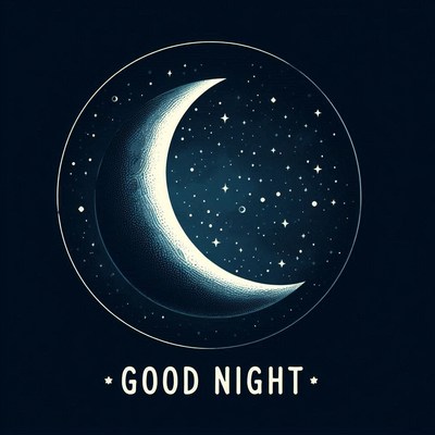 A crescent moon and stars in the night sky