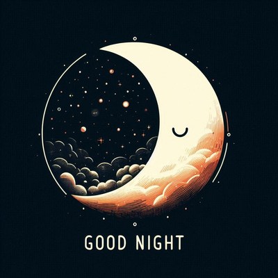 A crescent moon smiles at the night sky