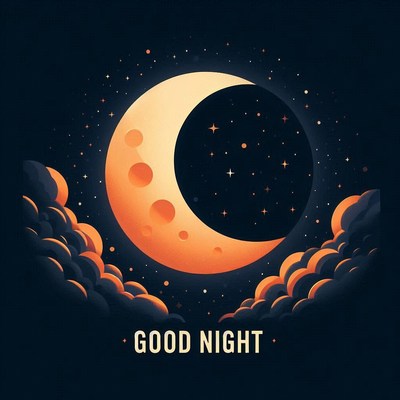 A crescent moon shines brightly in the night sky