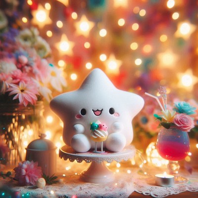 A plush star holds a cupcake in a cozy setting