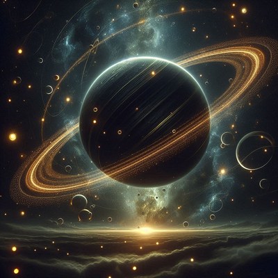 A large planet with rings in a distant galaxy