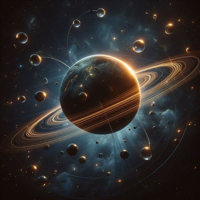 A large planet with rings in space