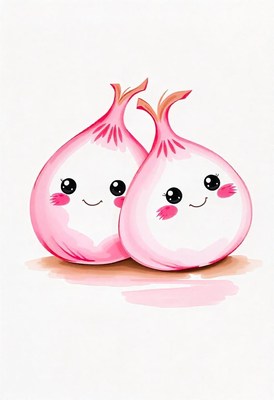 Two cute onions smile together