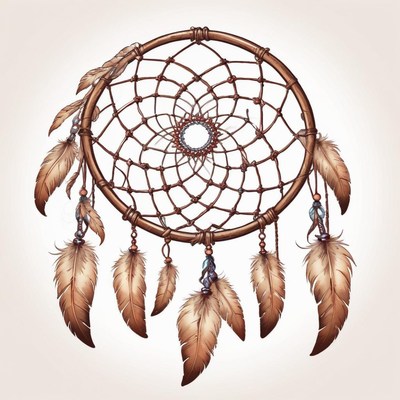 Brown dreamcatcher with feathers on light background