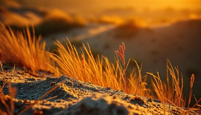 Grass glows in the evening sunlight