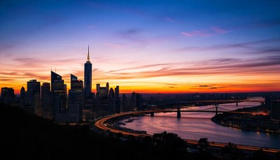 A beautiful sunrise over the city skyline