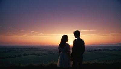 A couple silhouetted by a tuscan sunset