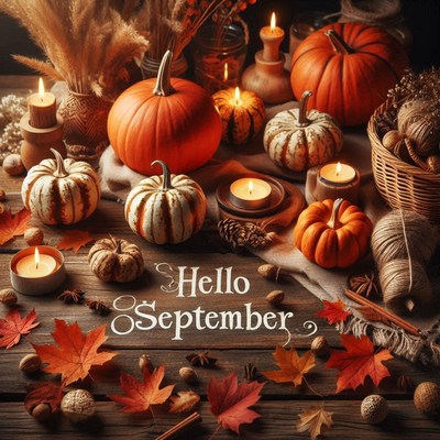 Pumpkins, candles, and leaves welcome september