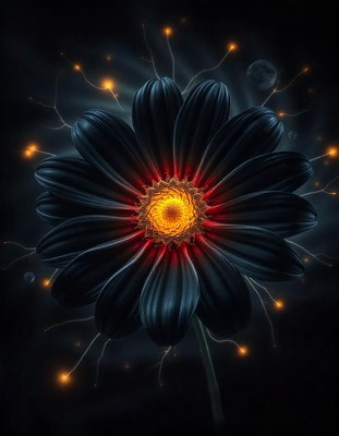 A dark flower with glowing tendrils