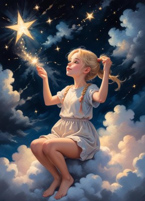 Girl on a cloud reaches for a star