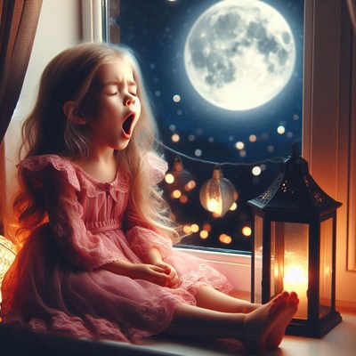 A girl yawns by the window as the moon shines bright