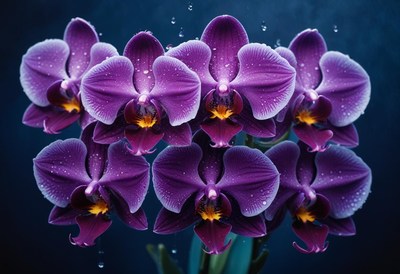 Purple orchids with water droplets
