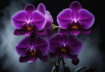 Purple orchids are in bloom