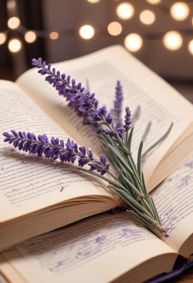 Lavender resting on an open book
