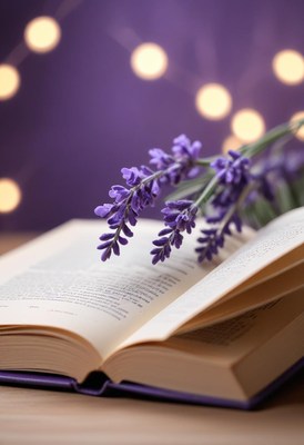 Lavender resting on an open book