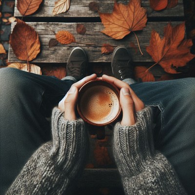 A warm drink on a crisp autumn day