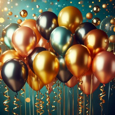 A bunch of colorful balloons are tied together