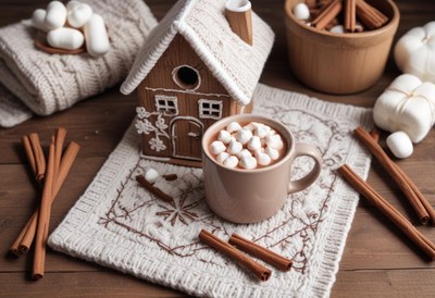 Cozy winter with hot chocolate and marshmallows