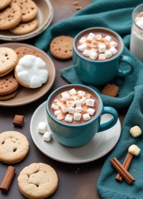 Hot chocolate with marshmallows and cinnamon