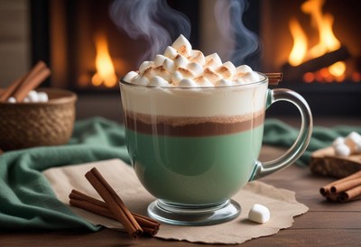 Hot cocoa with marshmallows by the fireplace