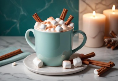 Hot Chocolate with Marshmallows and Cinnamon Sticks