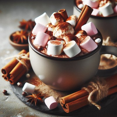 Hot chocolate with marshmallows and cinnamon