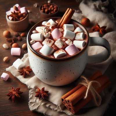 Hot chocolate with marshmallows and cinnamon