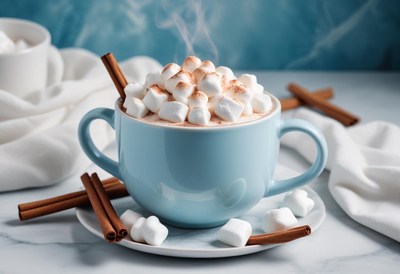 Hot chocolate with marshmallows and cinnamon